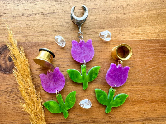 Acrylic Purple Tulips Plug Earrings