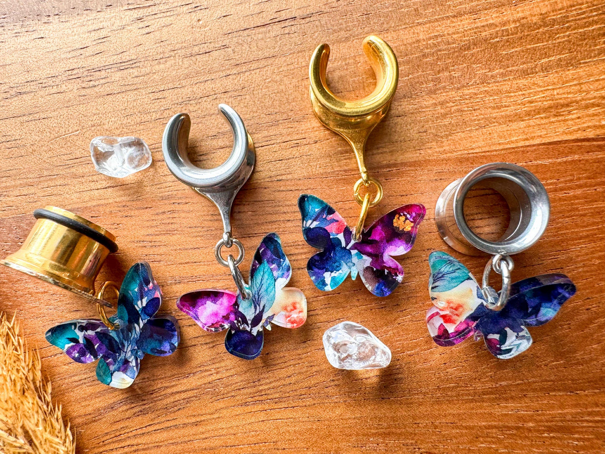 Acrylic Watercolor Butterflies Plug Earrings