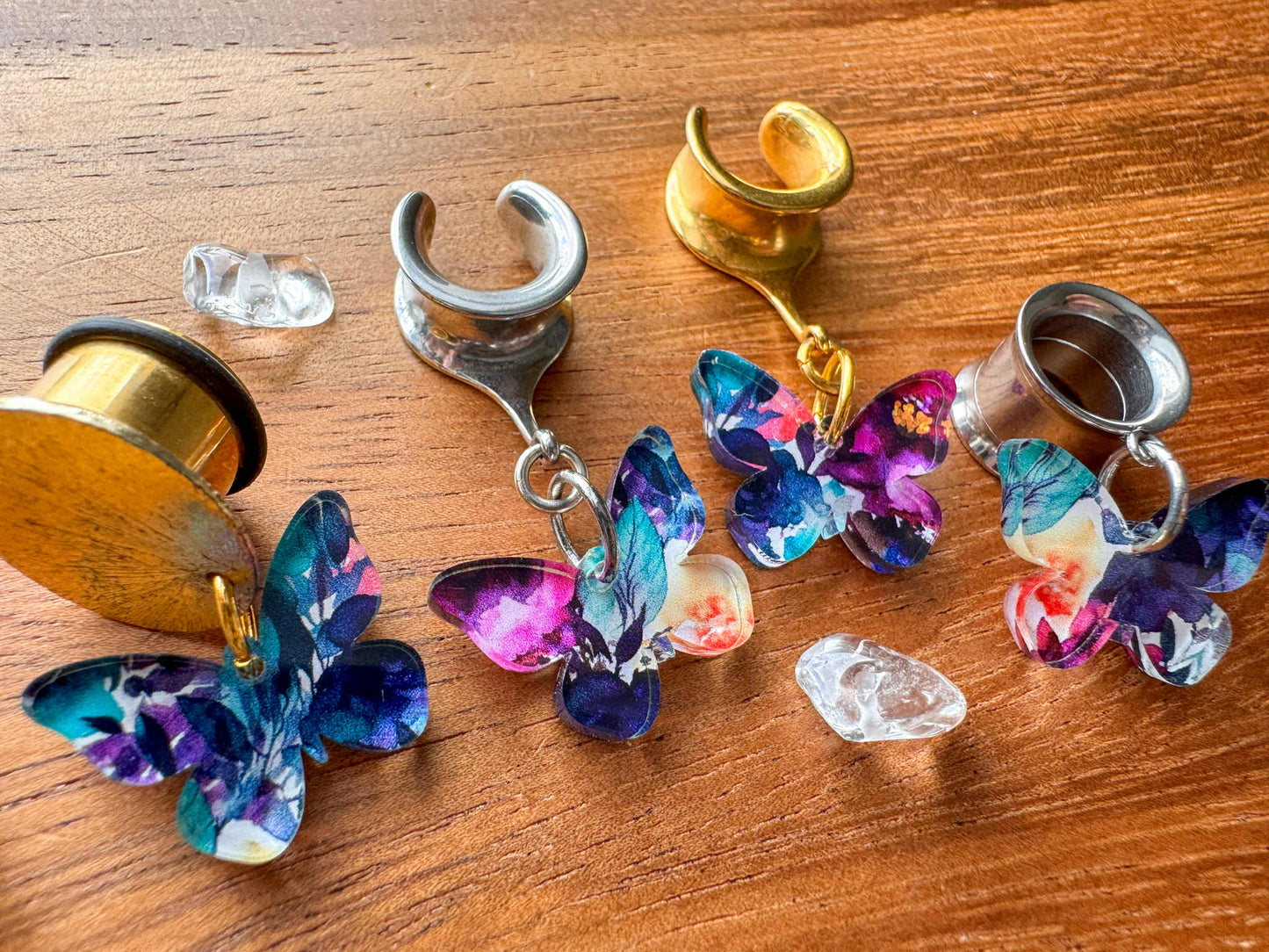 Acrylic Watercolor Butterflies Plug Earrings