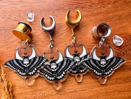 Acrylic moth and moon plug earrings for stretched ears