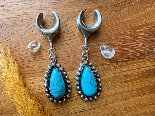 Antique Silver Tear & Faux Turquoise