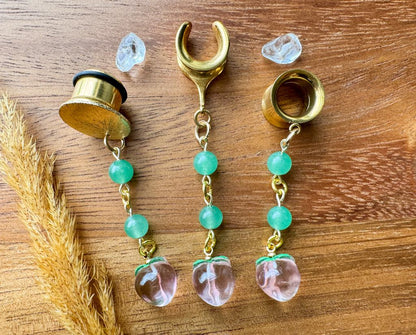 Aventurine Beads w/ Juicy Peaches Plug Earrings