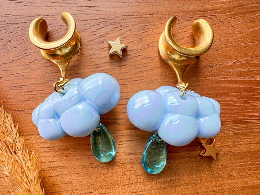 Baby Blue & Gold Iridescent Rainclouds Plug Earrings