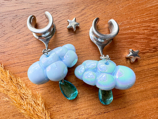 Baby Blue & Silver Iridescent Rainclouds Plug Earrings