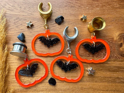 Batty Pumpkin Dangles Plug Earrings