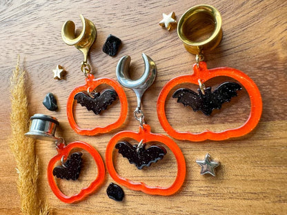 Batty Pumpkin Dangles Plug Earrings