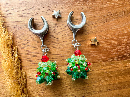Beaded Christmas Trees Plug Earrings