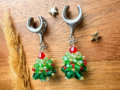 Beaded Christmas Trees Plug Earrings