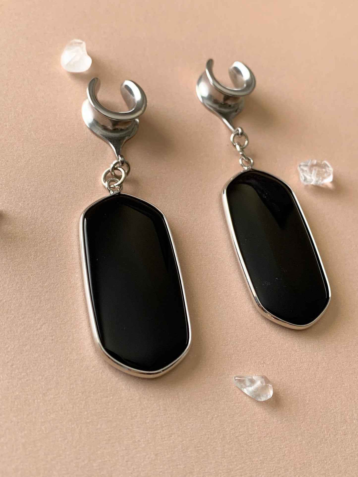 Silver Trimmed Black Agate Pendants