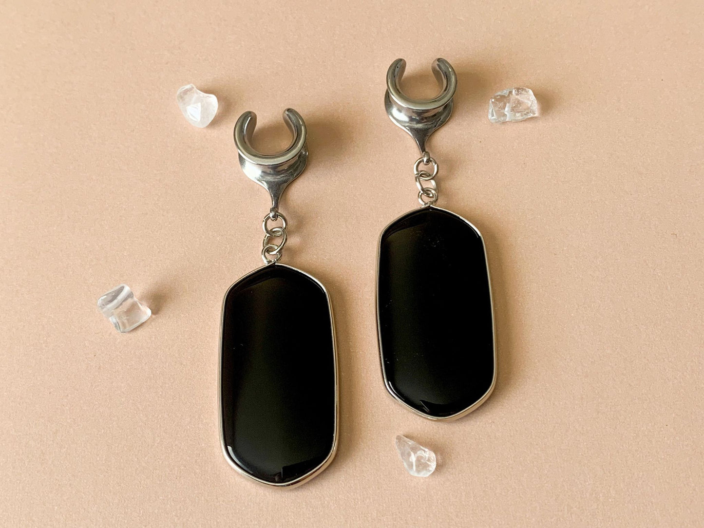Silver Trimmed Black Agate Pendants