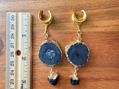 Black Agate and Tourmaline Dangles