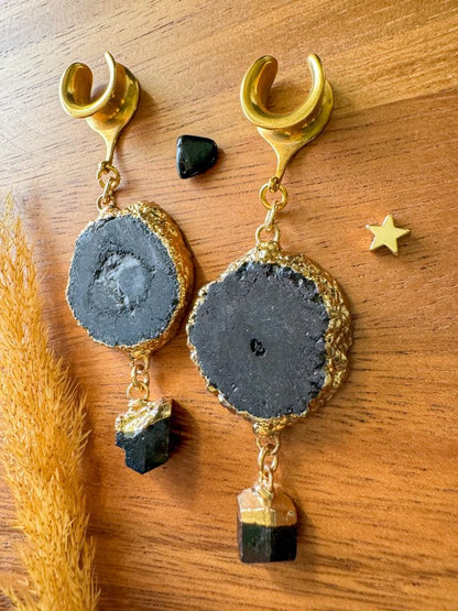 Black Agate and Tourmaline Dangles