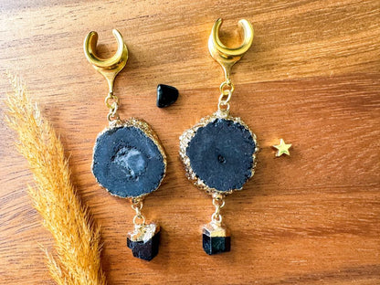 Black Agate and Tourmaline Dangles
