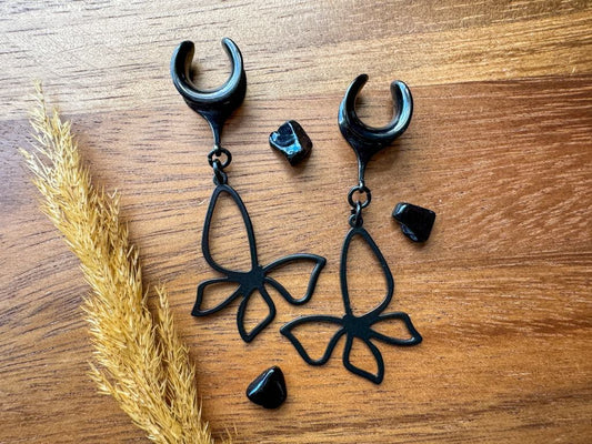 Black Butterflies Plug Earrings