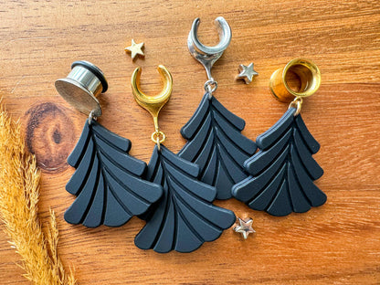 Black Christmas Trees Plug Earrings