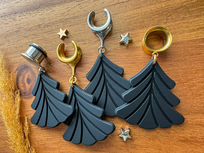 Black Christmas Trees Plug Earrings