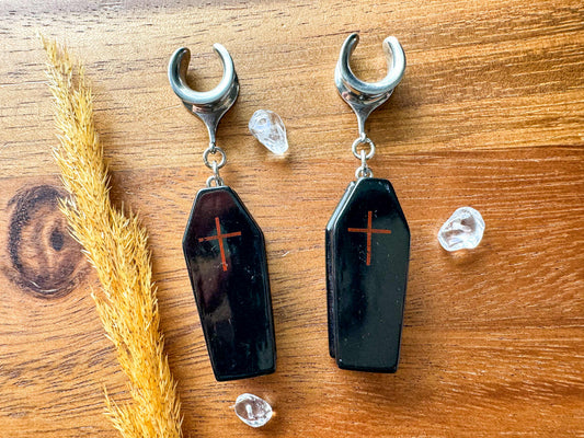 Black Coffins Plug Earrings