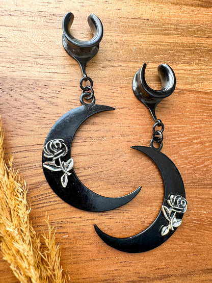 Black Crescent Moons Plug Earrings