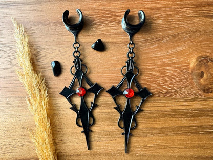 Black Gothic Dangles Plug Earrings