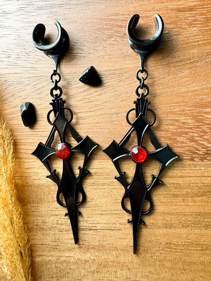 Black Gothic Dangles Plug Earrings