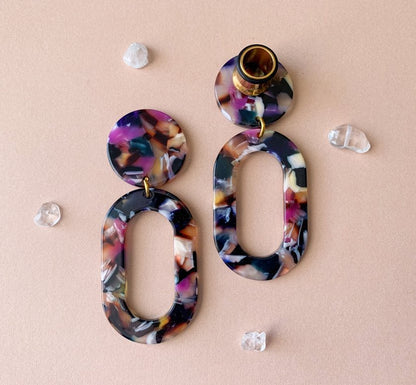 Black & Purple Multicolor Oval Hoops