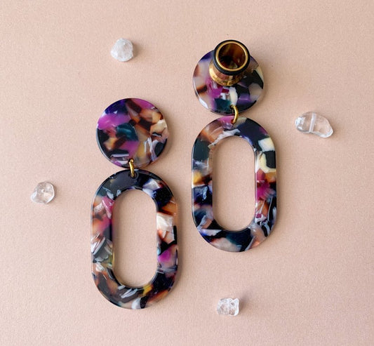 Black & Purple Multicolor Oval Hoops