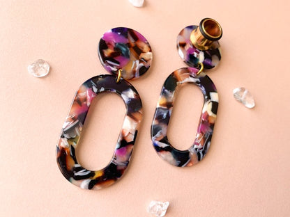 Black & Purple Multicolor Oval Hoops
