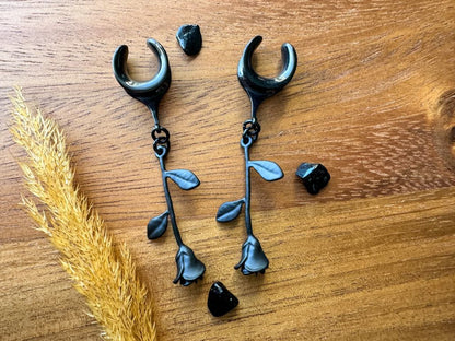 Black Roses Plug Earrings