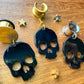 Black Shiny Skulls Plug Earrings