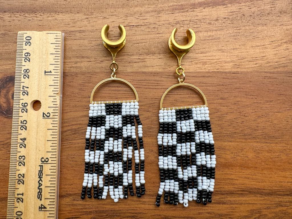Black & White Checkered Beaded Dangles