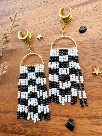 Black & White Checkered Beaded Dangles