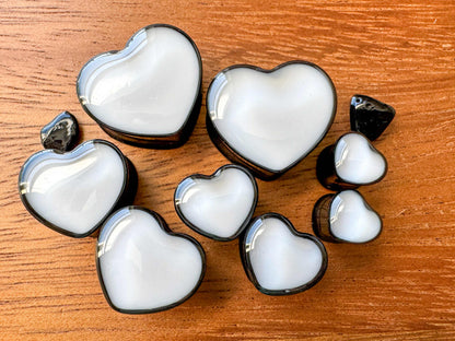 Black & White Acrylic Hearts Plug Earrings