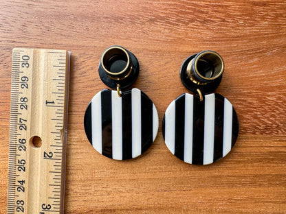 Black & White Striped Round Dangles