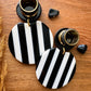Black & White Striped Round Dangles Plug Earrings