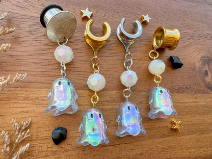 Blue Iridescent Ghosts Plug Earrings