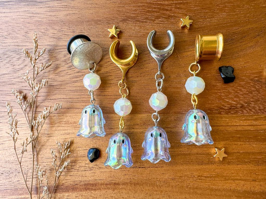 Blue Iridescent Ghosts Plug Earrings