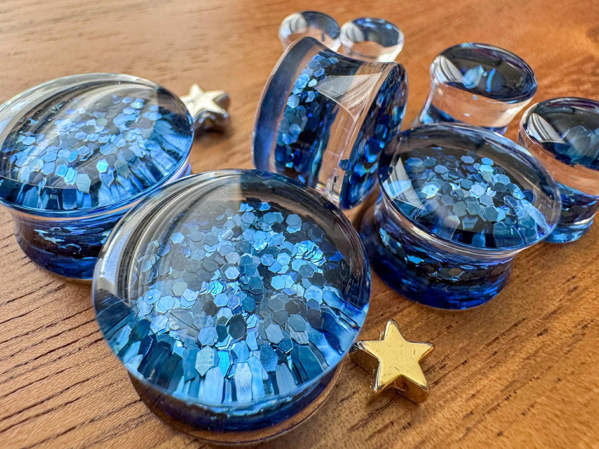 Blue Twinkle Glitter Acrylic Plug Earrings