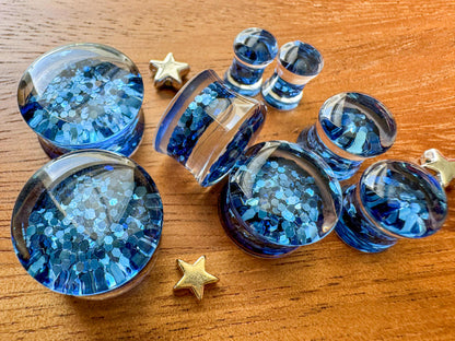 Blue Twinkle Glitter Acrylic Plug Earrings