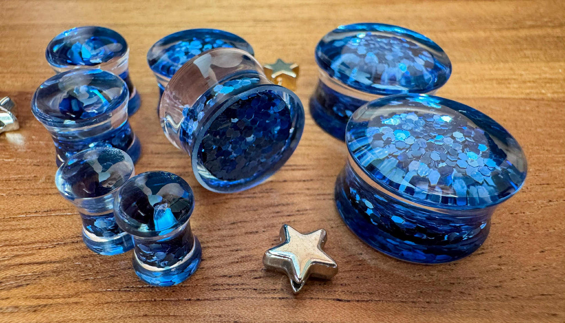 Blue Twinkle Glitter Acrylic Plug Earrings