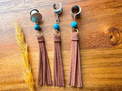 Boho Turquoise Tassels Plug Earrings
