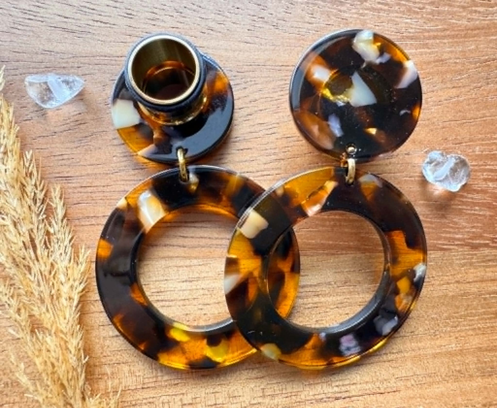 Brown/Amber Multicolor Acetate Hoops Plug Earrings
