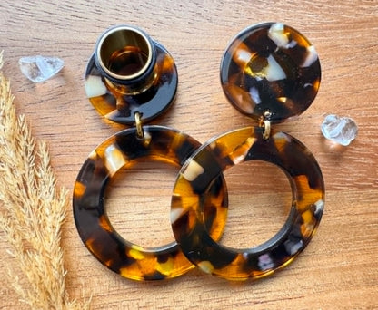 Brown/Amber Multicolor Acetate Hoops Plug Earrings