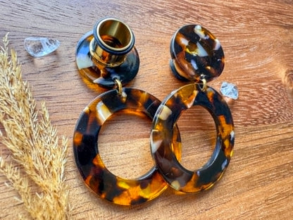 Brown/Amber Multicolor Acetate Hoops Plug Earrings