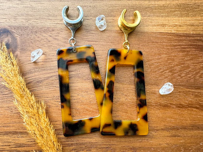 Brown & Black Tortoiseshell Rectangles Plug Earrings