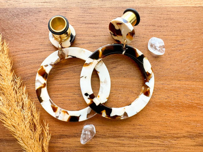 Brown & Cream Acetate Hoops Plug Earrings