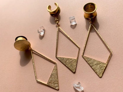 Brushed Gold Rhombus Dangles Plug Earrings