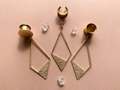 Brushed Gold Rhombus Dangles Plug Earrings