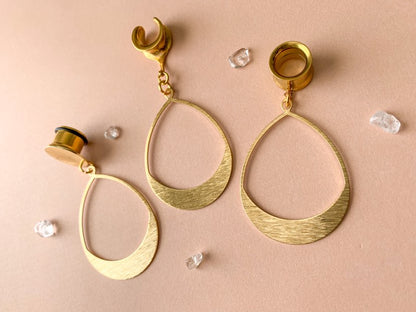 Brushed Gold Tear Hoops Plug Earrings