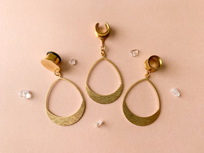 Brushed Gold Tear Hoops Plug Earrings