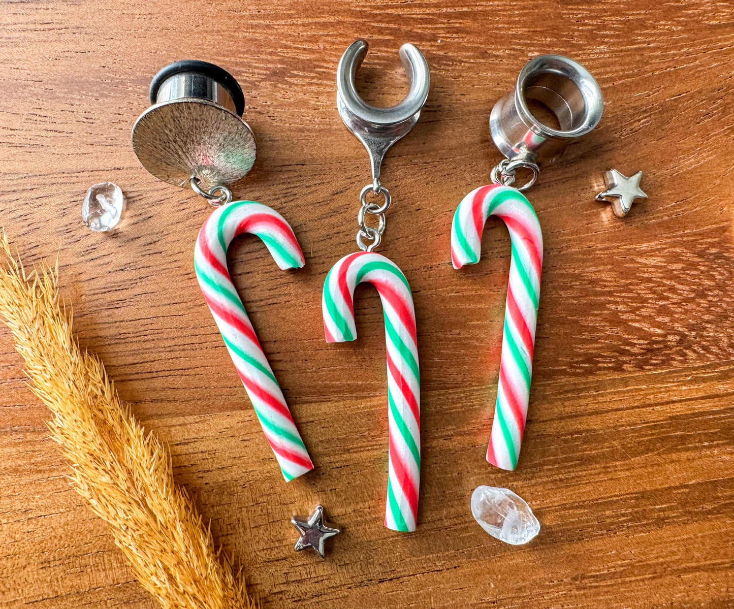 Candy Cane Dangles Plug Earrings
